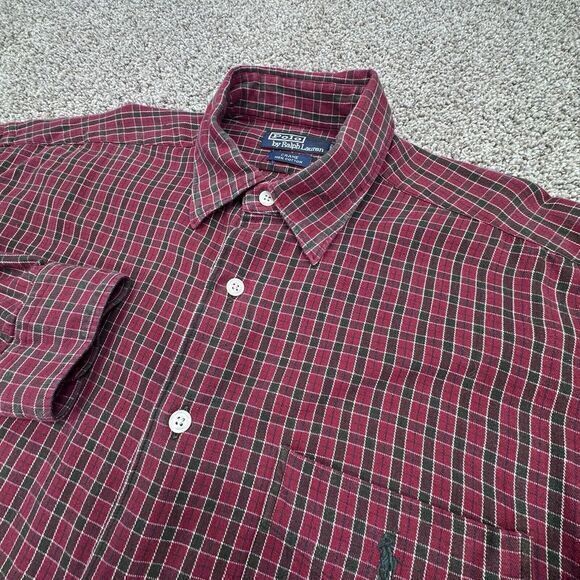 Vintage Polo Ralph Lauren CRANE  Shirt Men's‎ Large Red Green Plaid Long sleeve - Picture 1 of 8